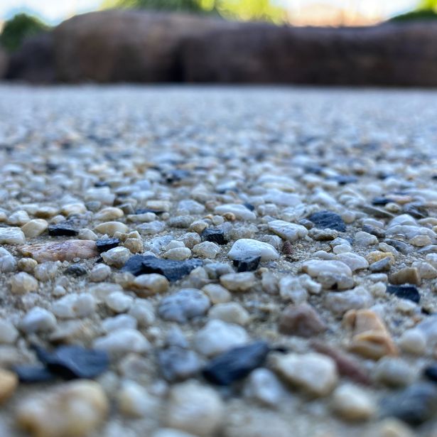 Closed up view of the finished concrete made with exposed aggregate